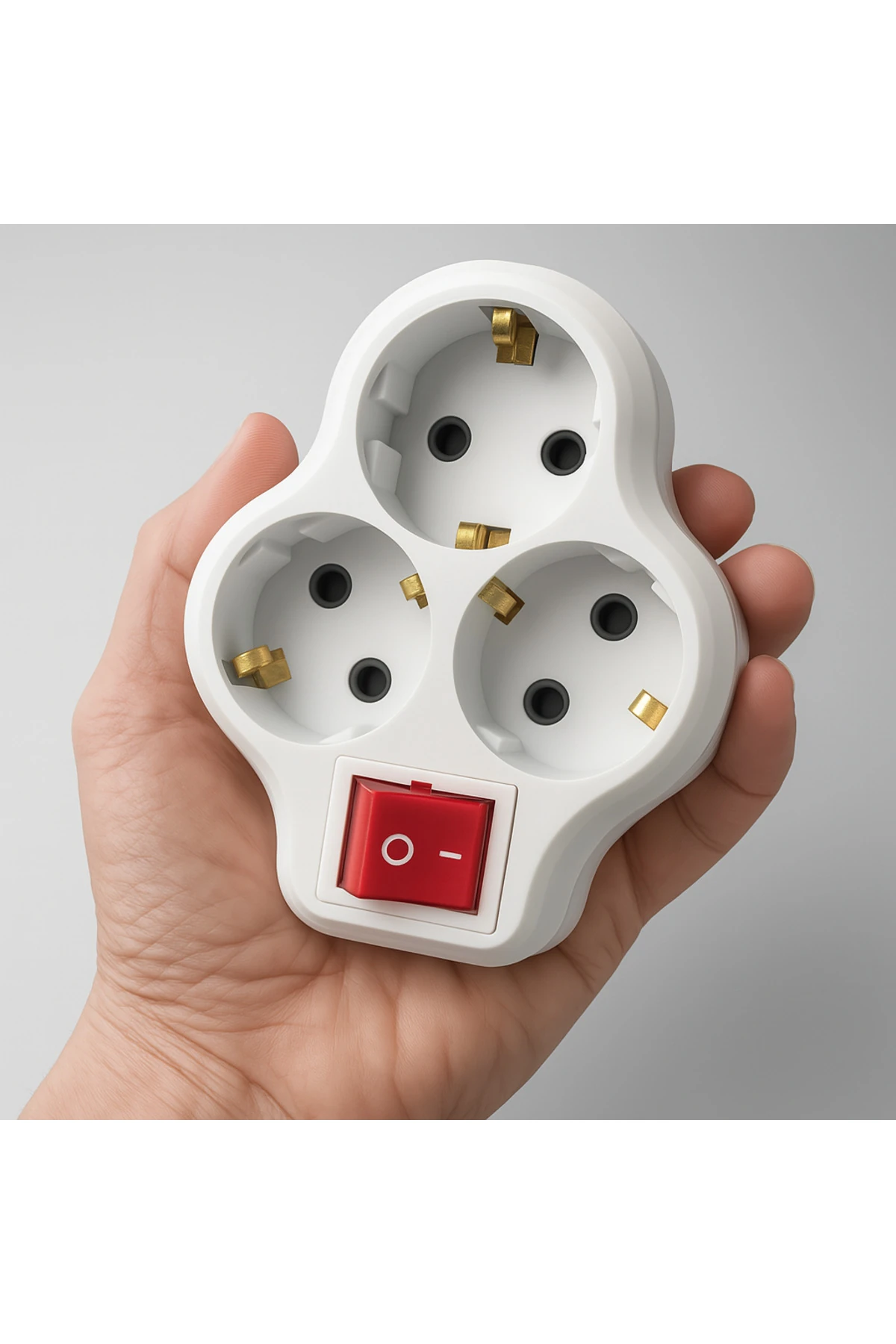 3'lü Beyaz Grup Priz Golyat Düğmeli Fiş Kablosuz Açma Kapamalı Anahtarlı Topraklı Çoklu Çoğaltıcı