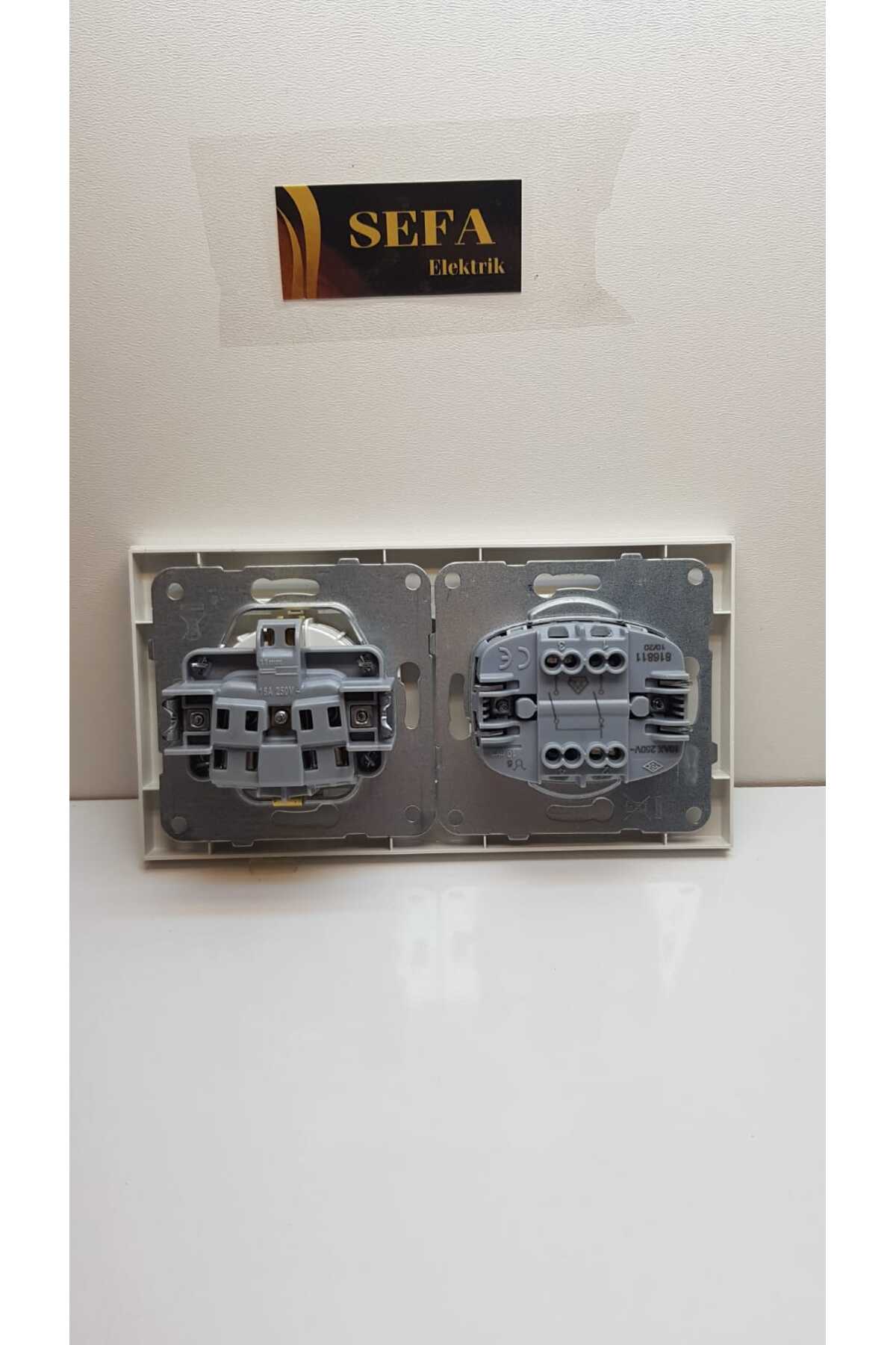 KOMÜTATÖR TOPRAKLI PRİZ ÇERÇEVELİ İKİLİ TAKIM BEYAZ  KARRE