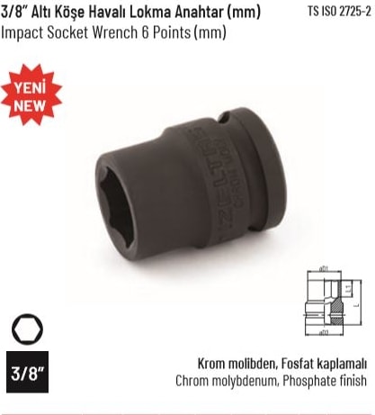 Izeltaş 3/8 Havalı Lokma 10 mm ( 6 Köşe )