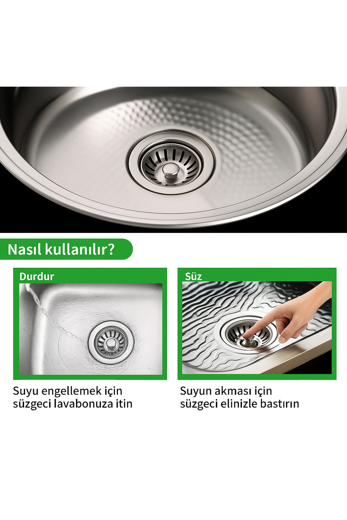 Çöpmak Mutfak Lavabo Sifon Gideri Paslanmaz Metal Tıpa Süzgeci 8 cm – Dayanıklı ve Uyumlu