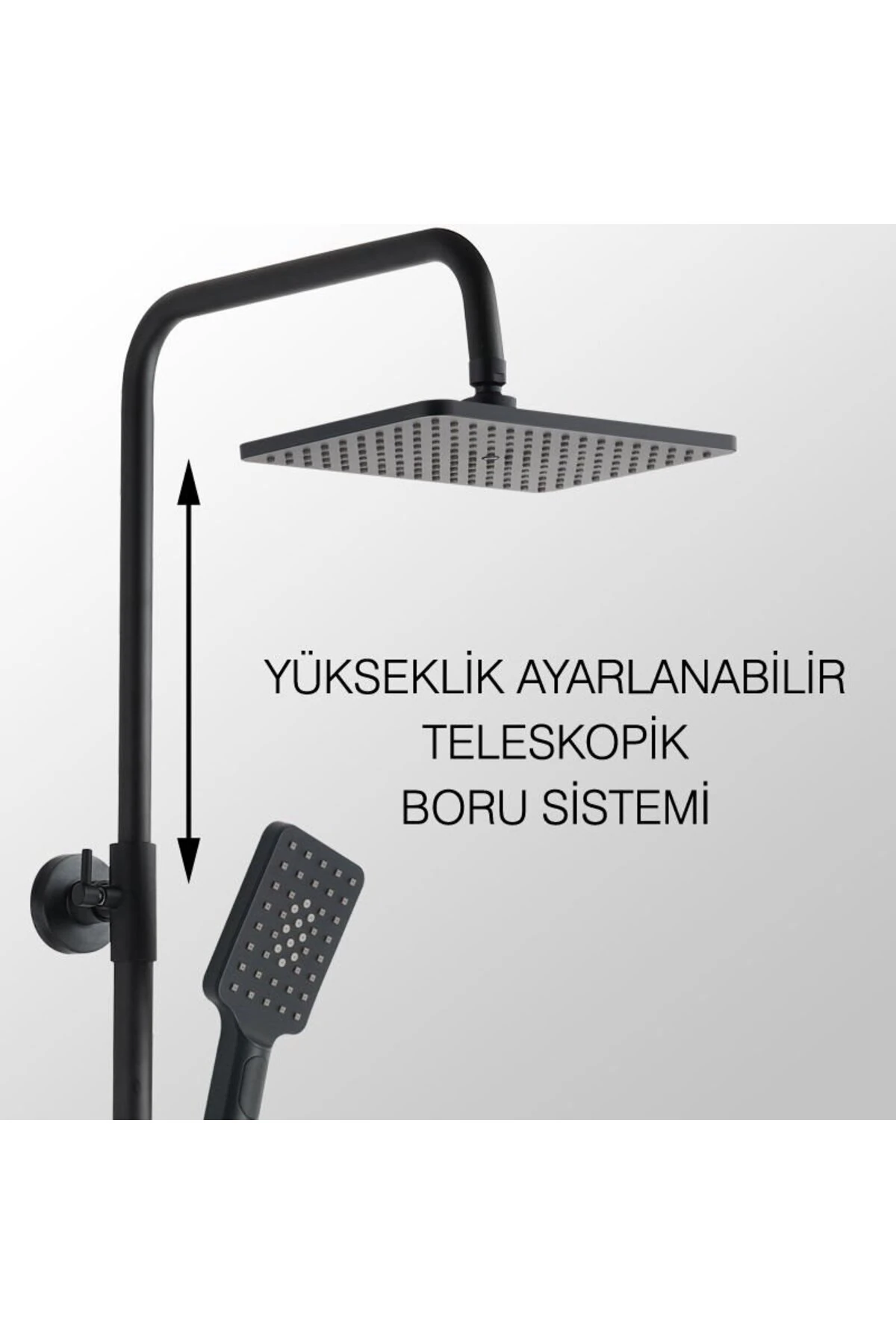 Teleskopik Kolonlu Tepe Duş Seti Robot Duş 3 Fonksiyon El Başlıklı Siyah Kds122-2b