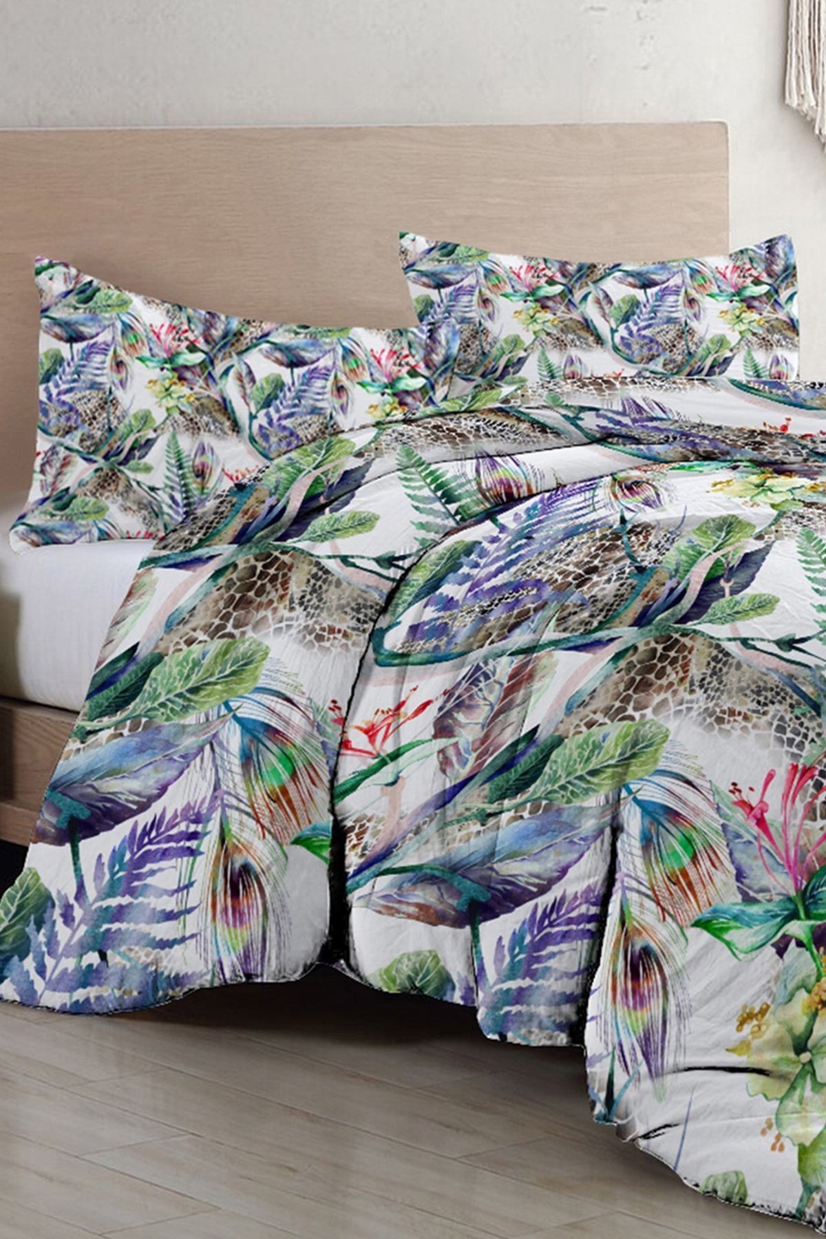 Exotic Floral Luxury Çift Kişilik Pamuk Saten Nevresim Takımı