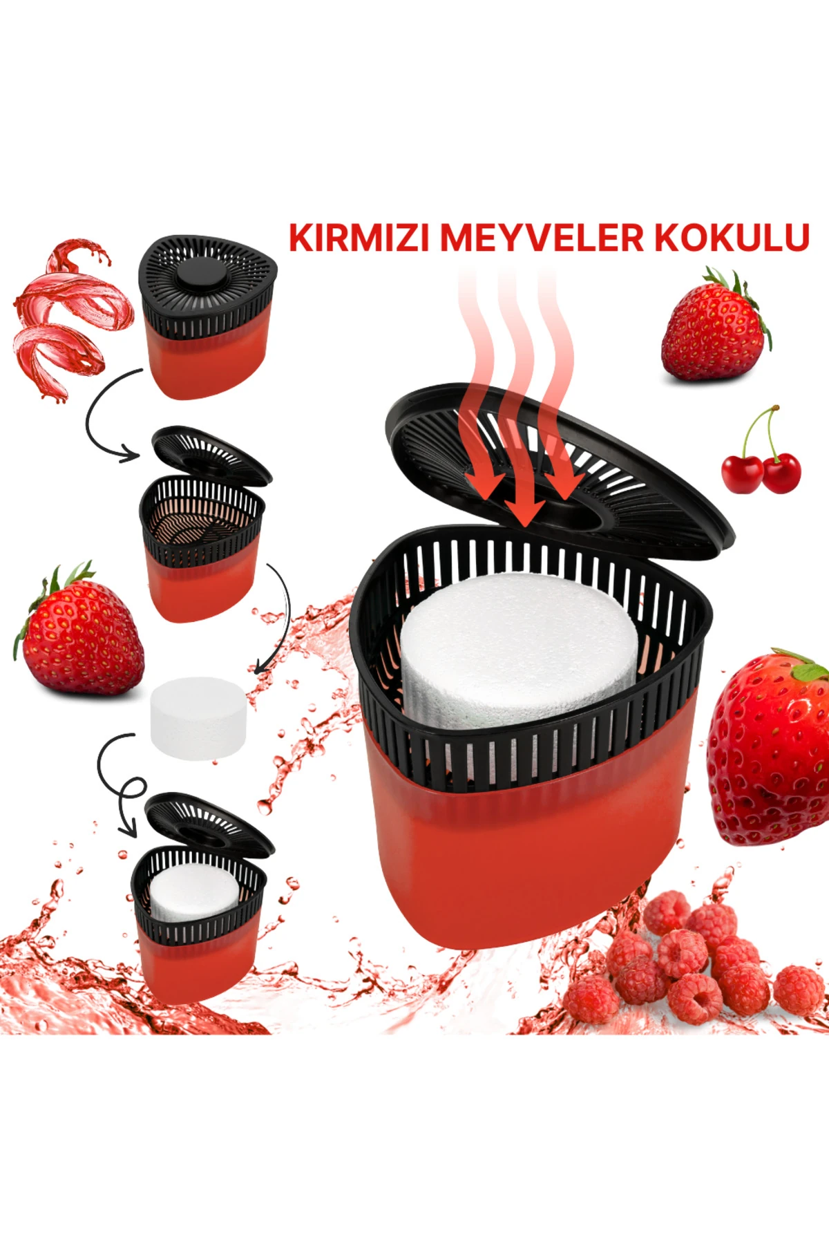 500 gr Nem Alıcılı Ve Rutubet Giderici Aparat Üçgen Kırmızı Meyveler (TABLET DAHİL)