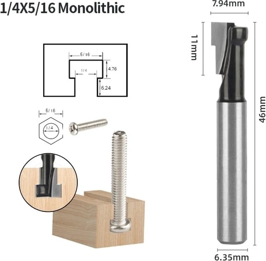 4 1/4 "6mm 6.35 mm 8mm Shank T Yuvası Kesici Yönlendirici Bit Seti Altıgen Cıvata Anahtar Delik Uçları T Planya Freze Kesici Ahşap Ağaç Işleme Için (Yurt Dışından)