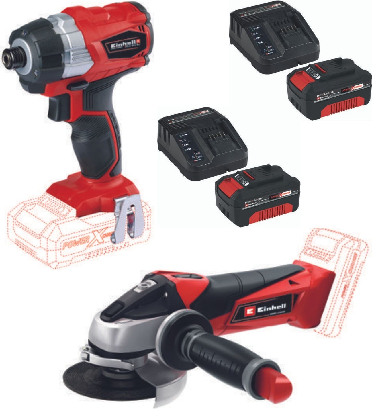 EİNHELL Te-Cı 18 Bl Kömürsüz Torklu Vidalama Te-Ag 18/115 Avuç Taşlama 2X4.0AH Akülü Set