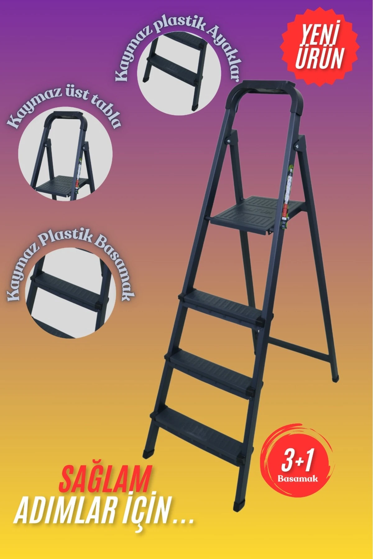 3+1 Merdiven 4 Basamaklı Antrasit-Siyah