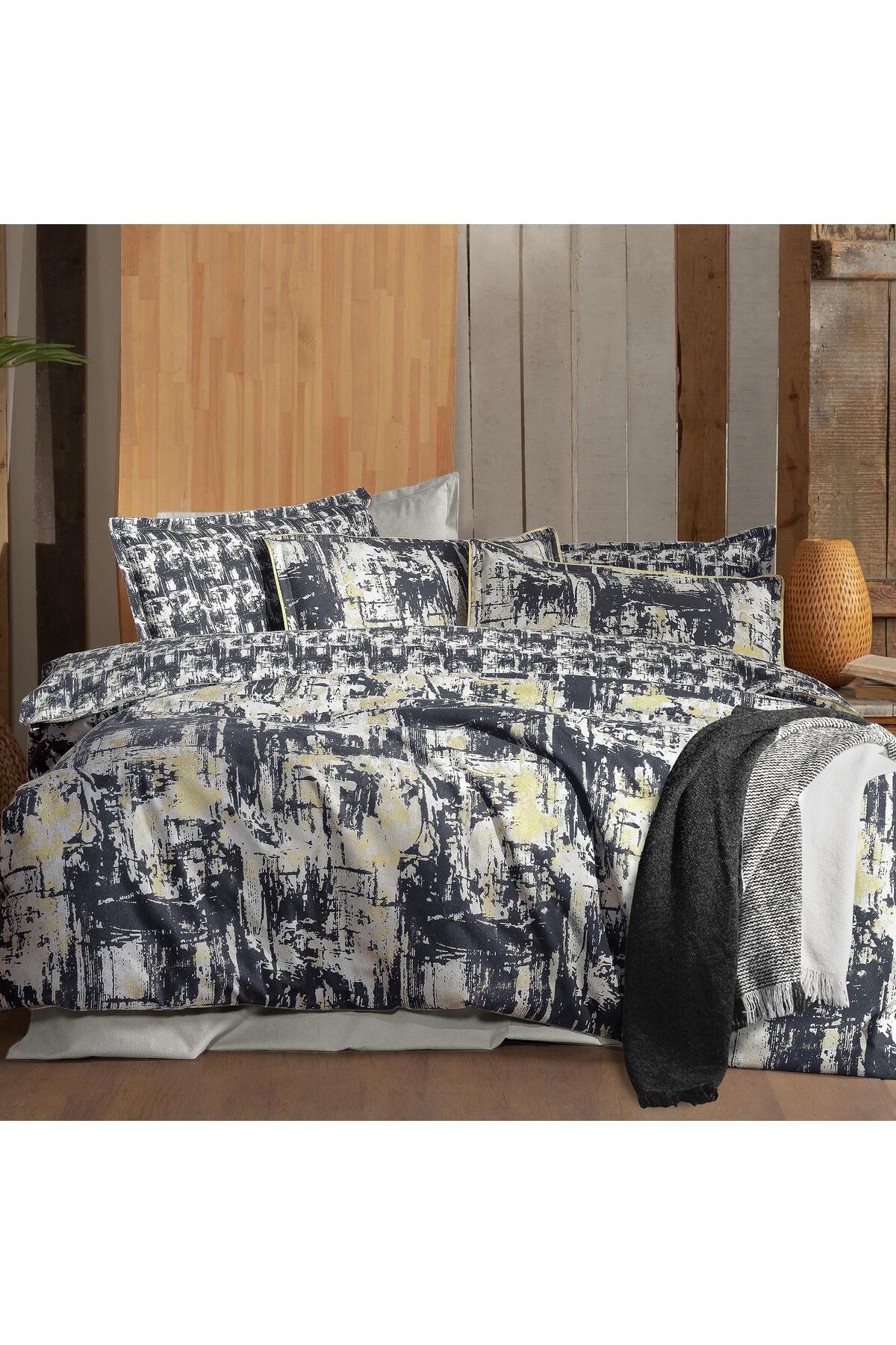 Galiya King Size (Battal Boy) %100 Pamuk Flanel (Pazen) Nevresim Takımı Bej
