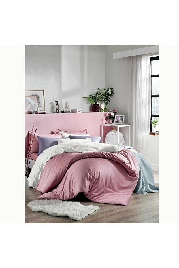 Mix&Match Pamuk Saten Çift Kişilik Nevresim Kılıfı Gül Kurusu