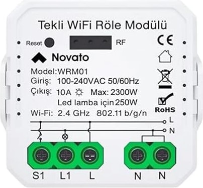 Tuya Uyumlu Tekli Wifi Akıllı Anahtar (10A - 220V Röle) - Tek Çıkışlı, Anahtar Girişli
