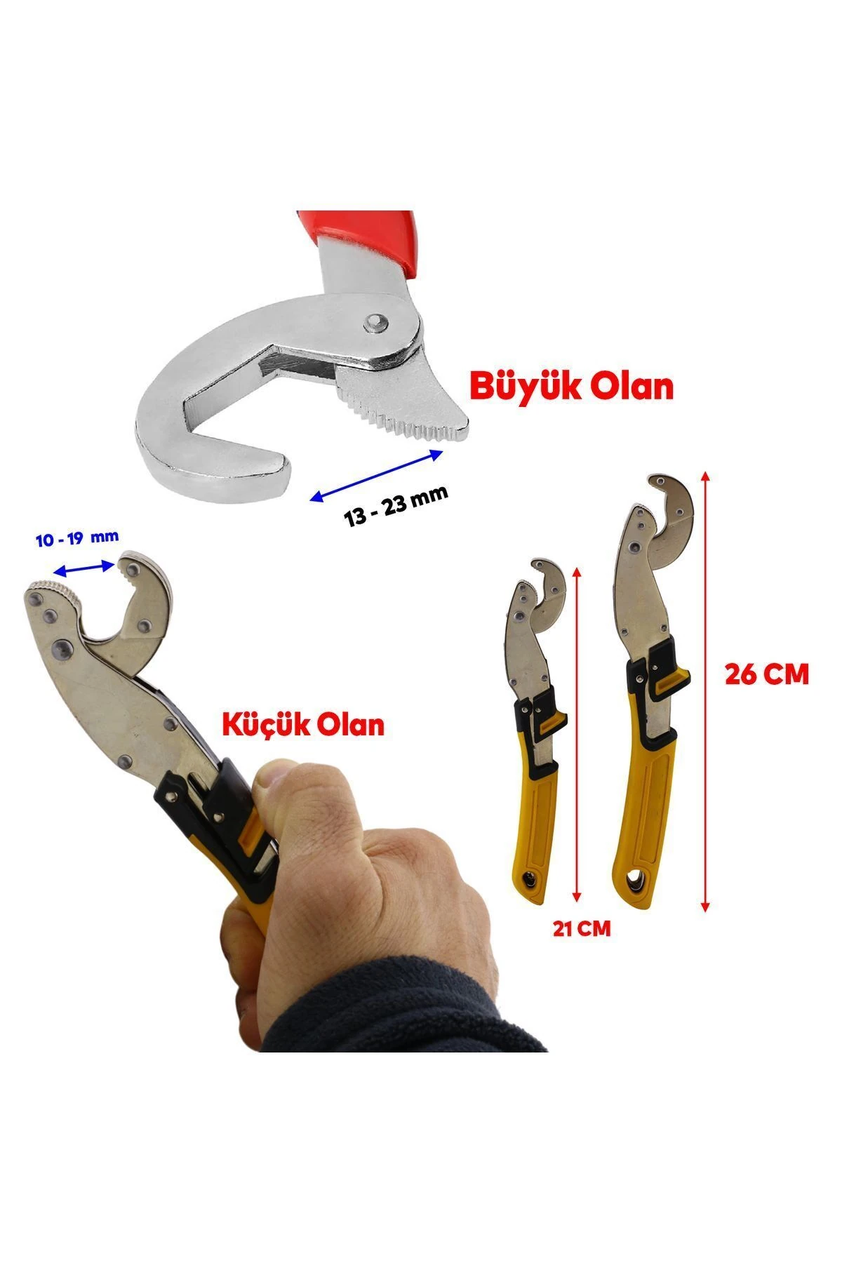 Akıllı Boru İngiliz Anahtarı Çok Amaçlı Nano Grip Kurbağacık Set 2'li Set 10 - 24 mm Civata Somun