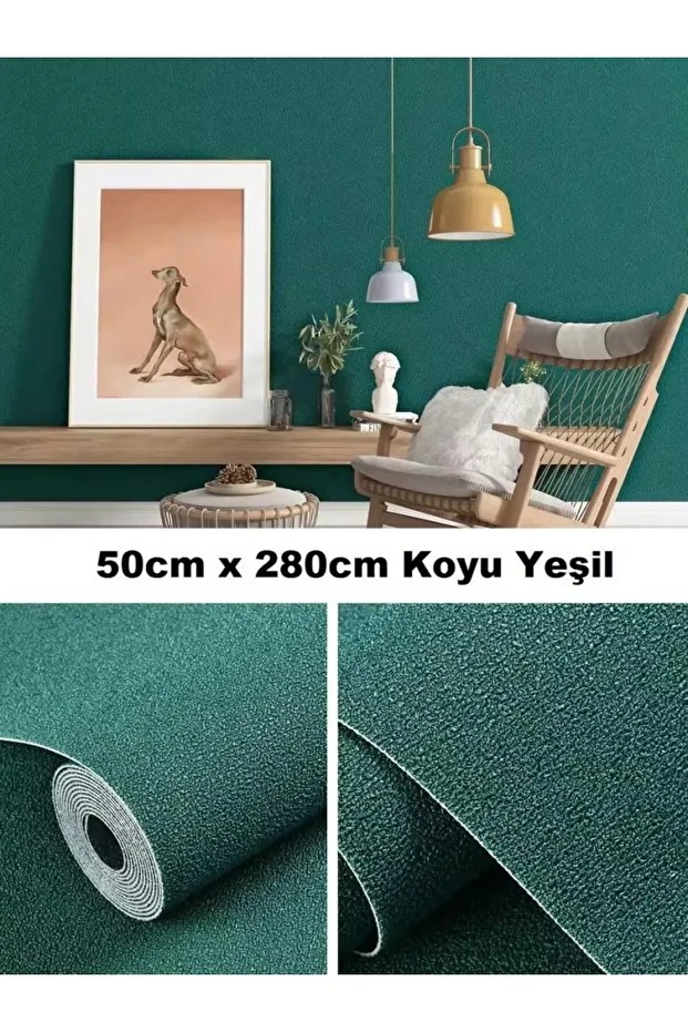 50x280 Cm (1,4M2) Koyu Yeşil Kendinden Yapışkanlı Duvar Kağıdı Sticker Dokulu Esnek Silinebilir
