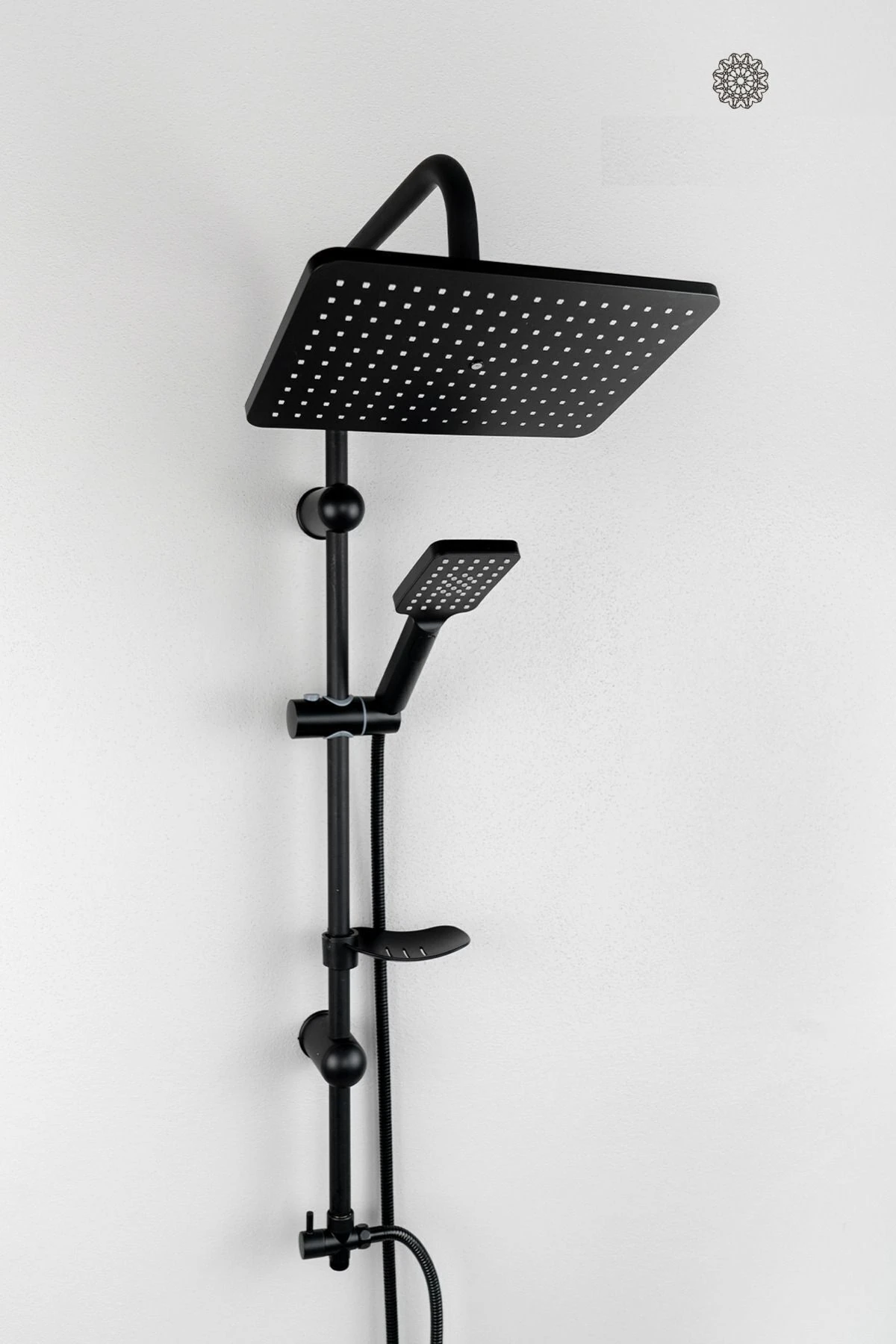 Lüks Siyah Yağmurlama Tepe Duş Seti Ve Modern Siyah Kare Ağır Banyo Bataryası 2'li Set
