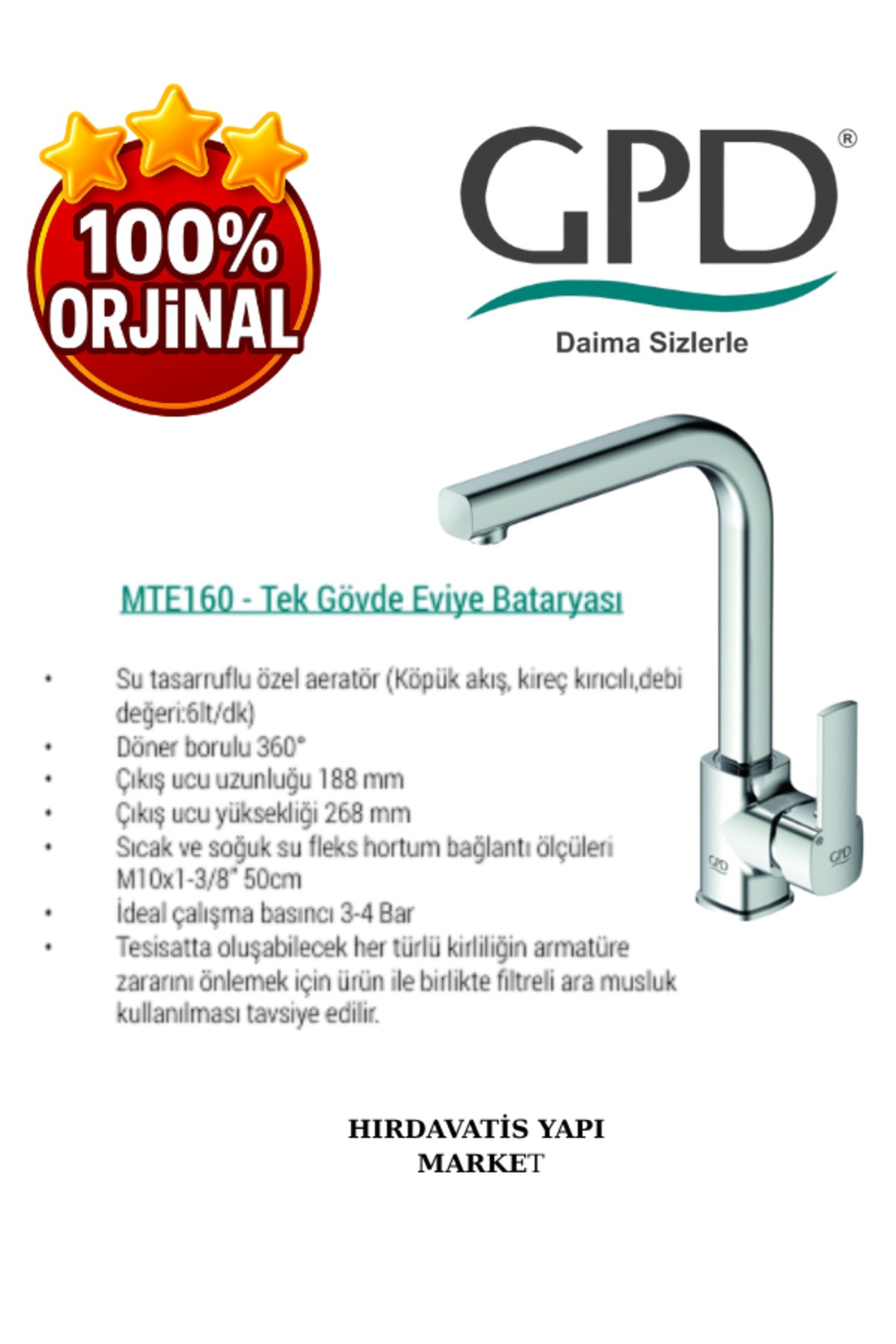 Pedra MTE160 Tek Gövde Eviye Bataryası