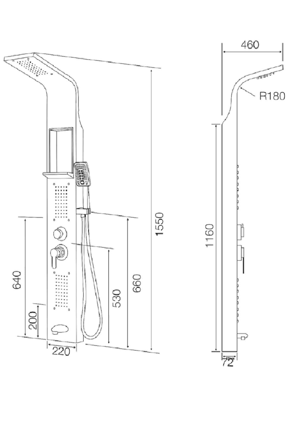 Paslanmaz Çelik Duş Paneli, Robot Duş, Duş, Duş Fiskiyesi, Masajlı Duş Seti Krom Renk