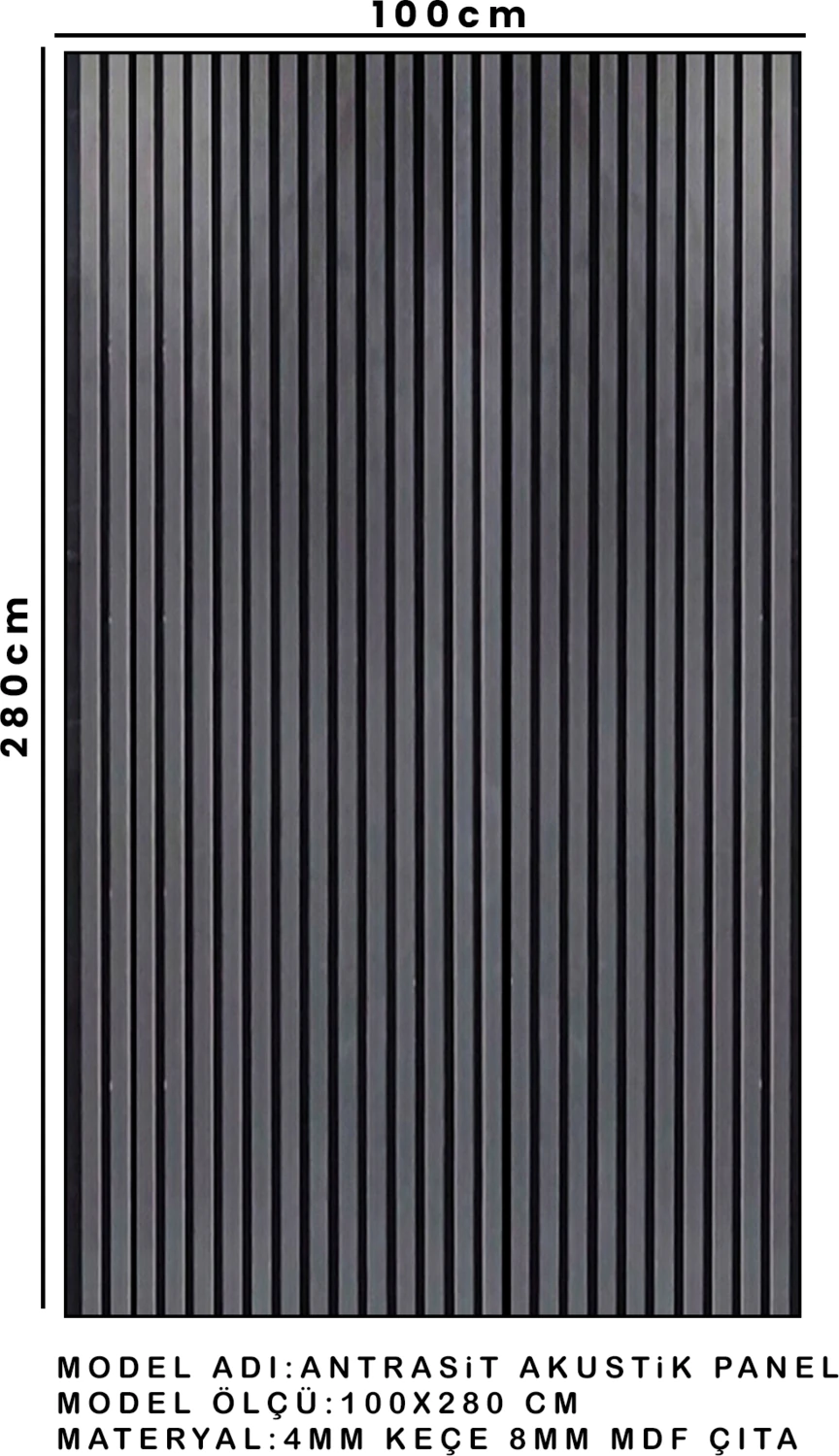 Mdf Ahşap Akustik Duvar Paneli 100 x 280 cm ( Antrasit )