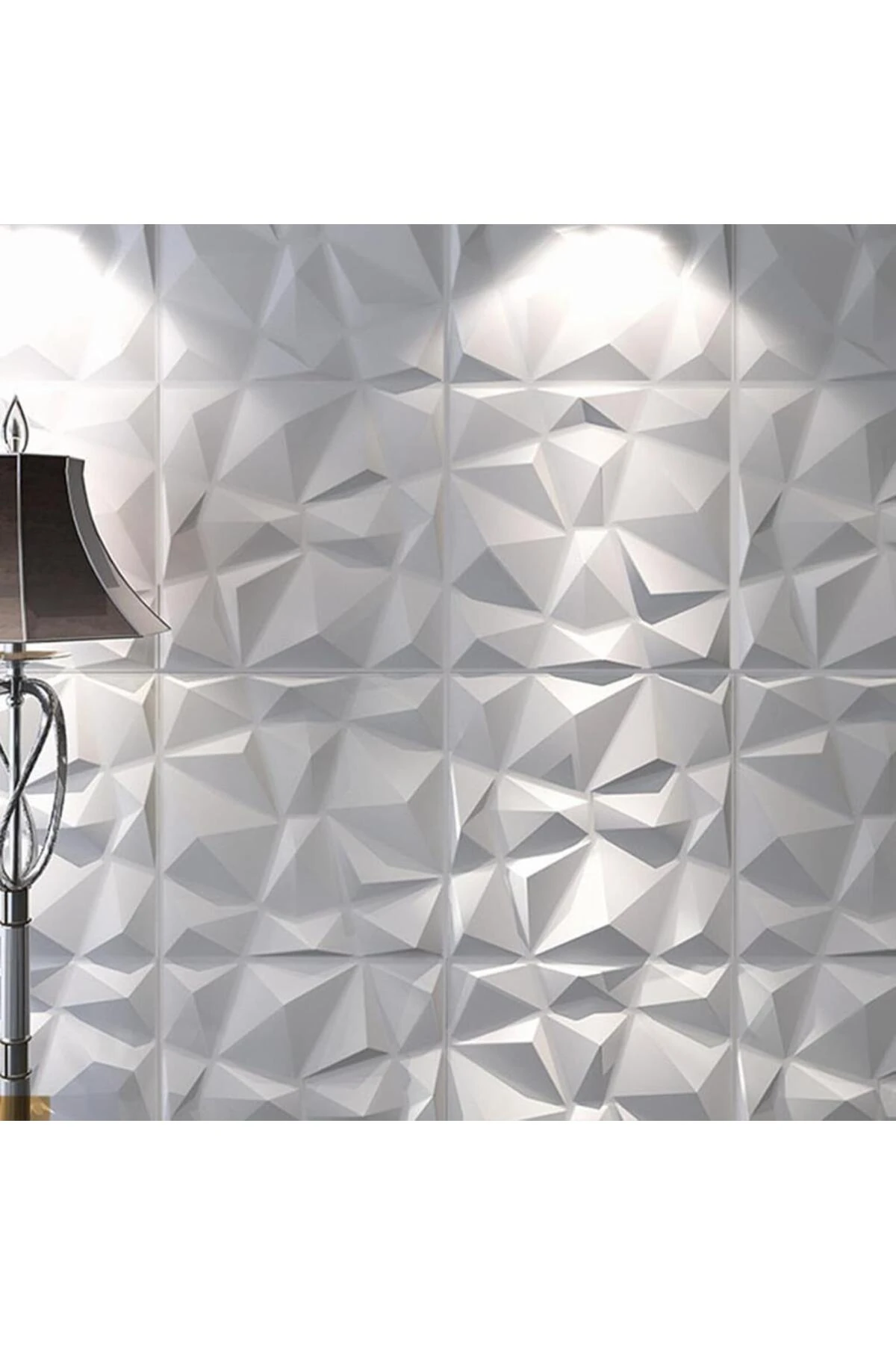 Beyaz 3D Abs Geometrik Desenli PVC Dayanıklı Duvar Paneli 50cmx50cm 1 Adet Silinebilir Tavan Otel