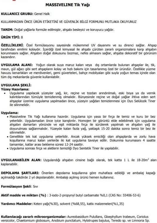 Massiveline Tik Yağı Şeffaf 5 Lt