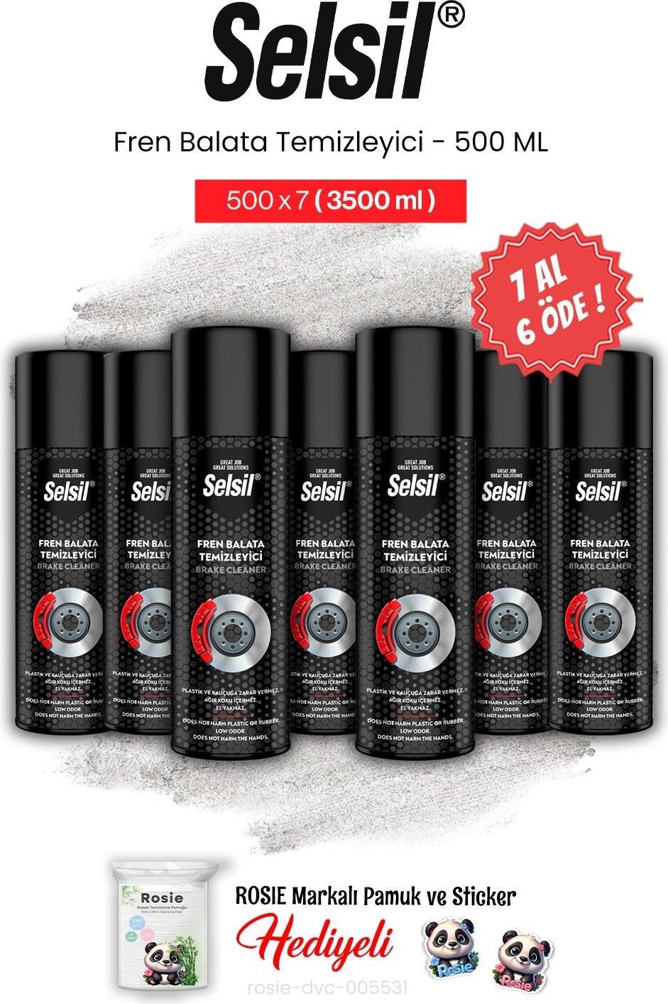 Fren Balata Temizleyici Sprey, 500 ml 7 Al 6 Öde ve Rosie Pamuk