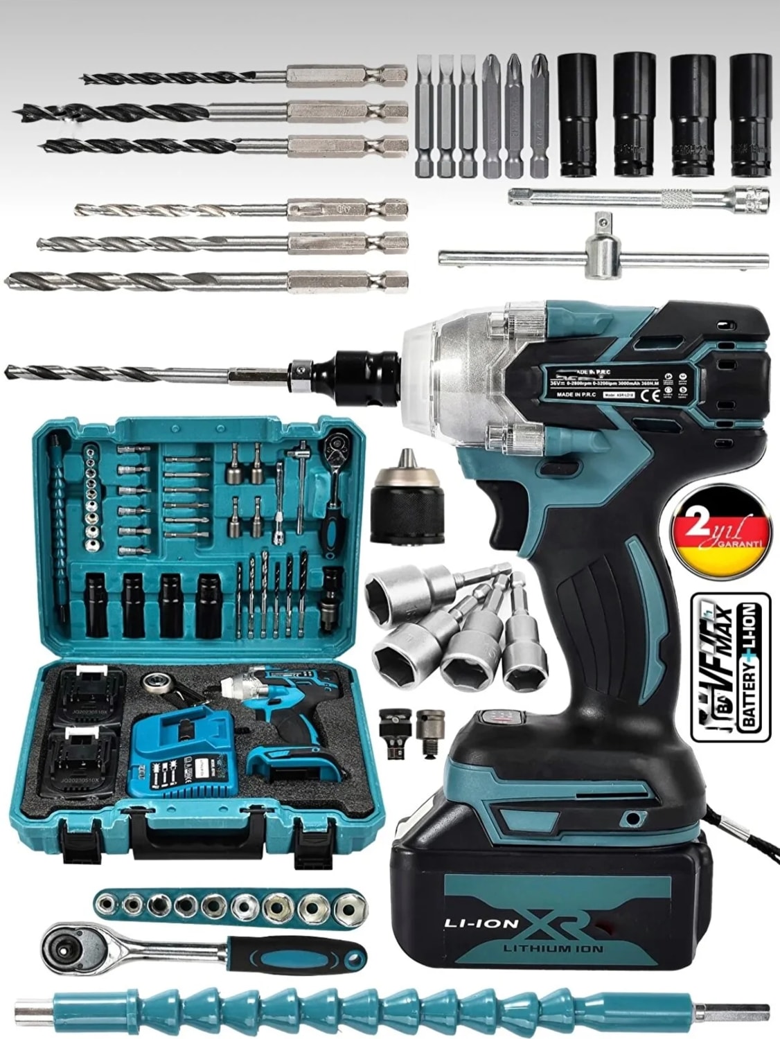 128VF Professional Somun Bijon Sökme Şarjlı Darbeli Matkap Vidalama Set Setli 32 Parça Germ1-K9