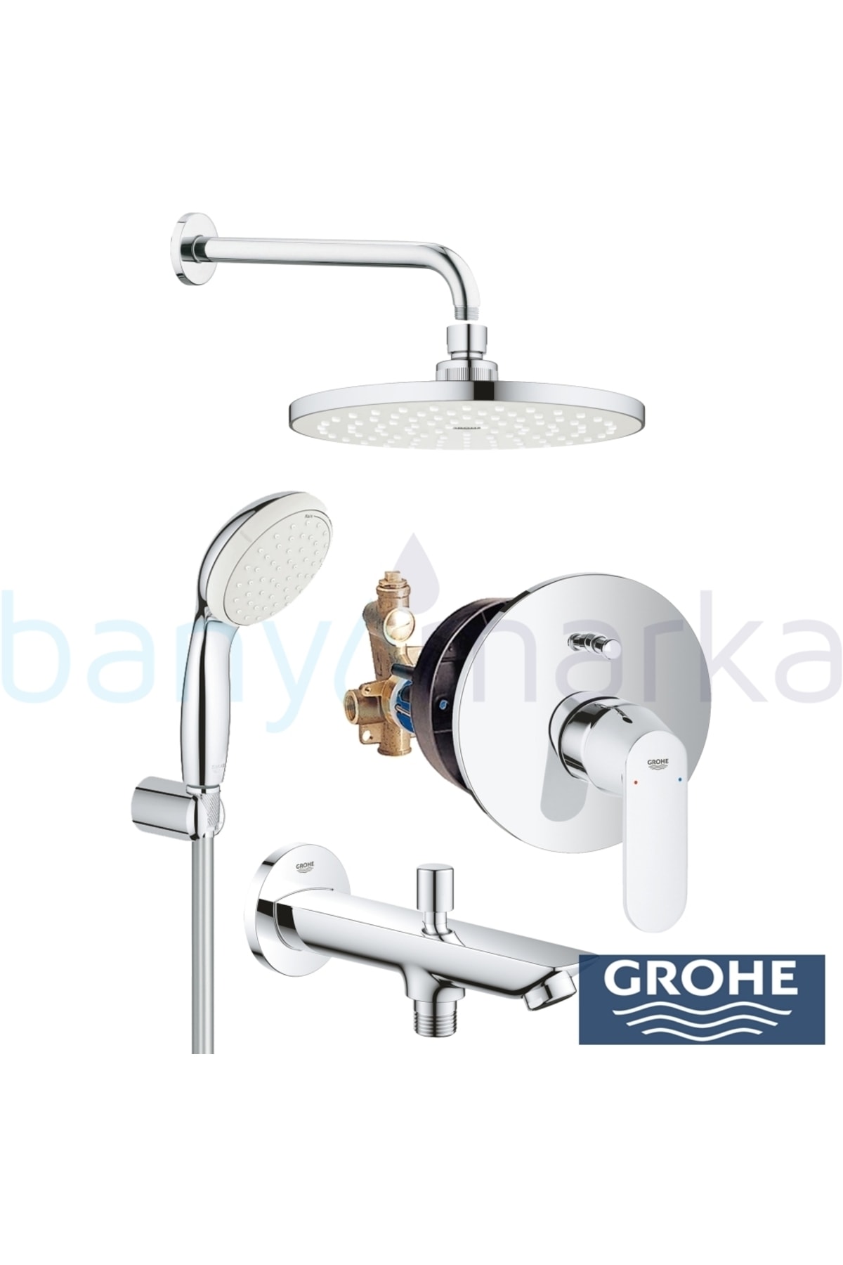 Eurosmart Cosmopolitan Ankastre Banyo Bataryası, Tepe ve El Duşu, Çıkış Ucu Seti - 32879SET1