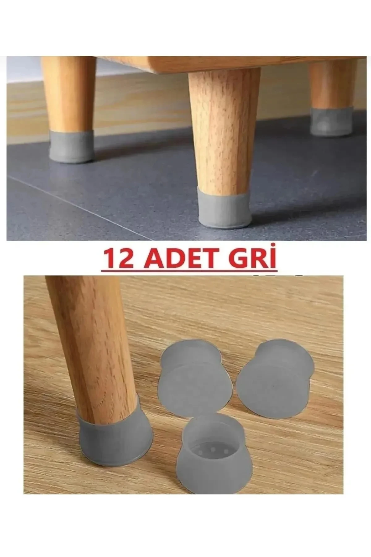 12 Adet Masa Ve Sandalye Ayak Koruyucu Çizdirmez Gri Renk Kaydırmaz Silikon