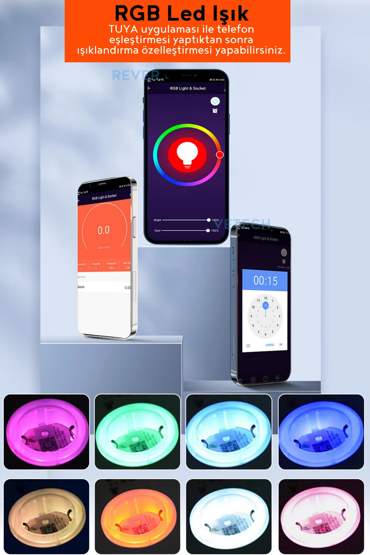 Akım Korumalı Priz Wi-fi Tuya Destekli Akıllı Priz RGB Led Işıklı