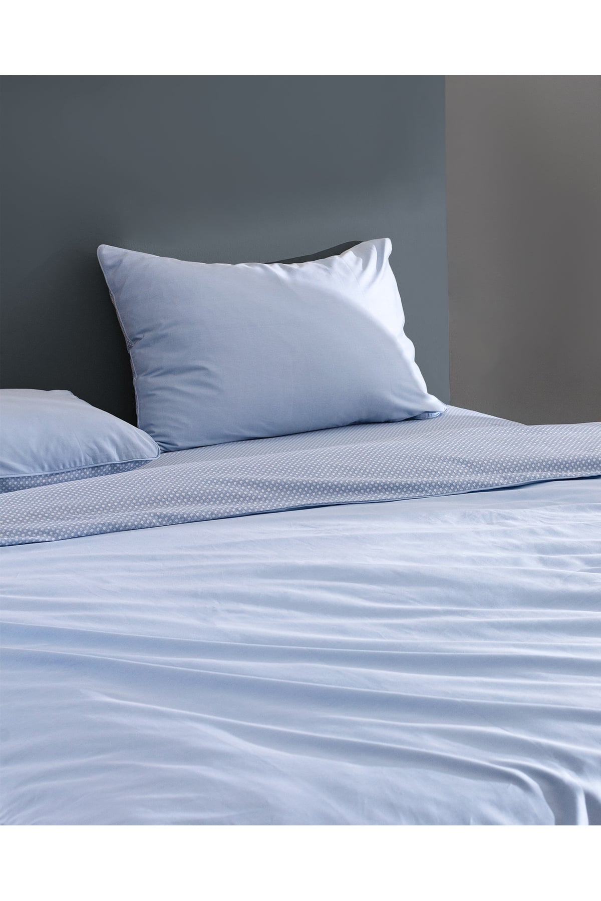 Clodia King Size %100 Pamuk Baskılı Saten Nevresim Takımı - Mavi