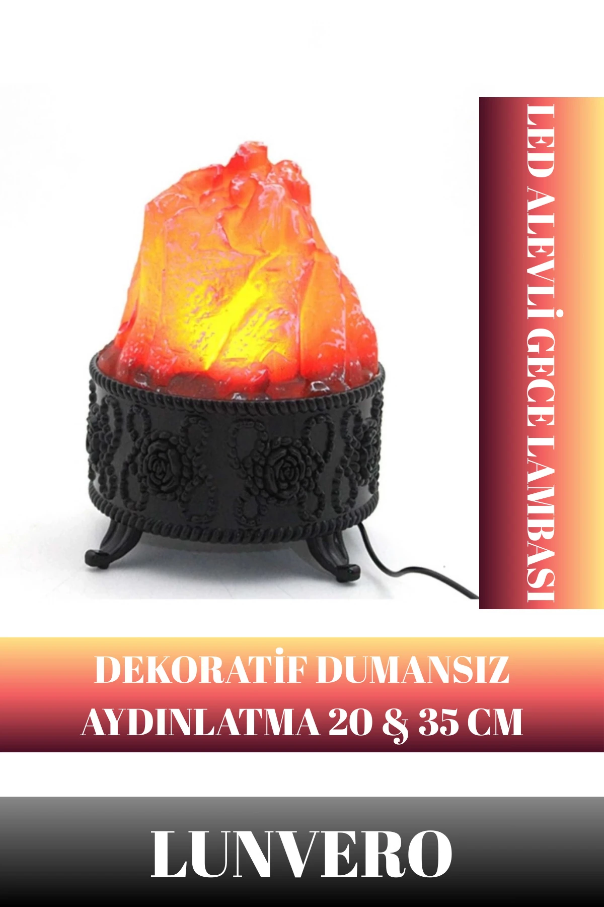 Özel Tasarım 20 & 35cm Pilli Priz Fiş Takmalı Dekoratif Dumansız Alevli Led Lamba