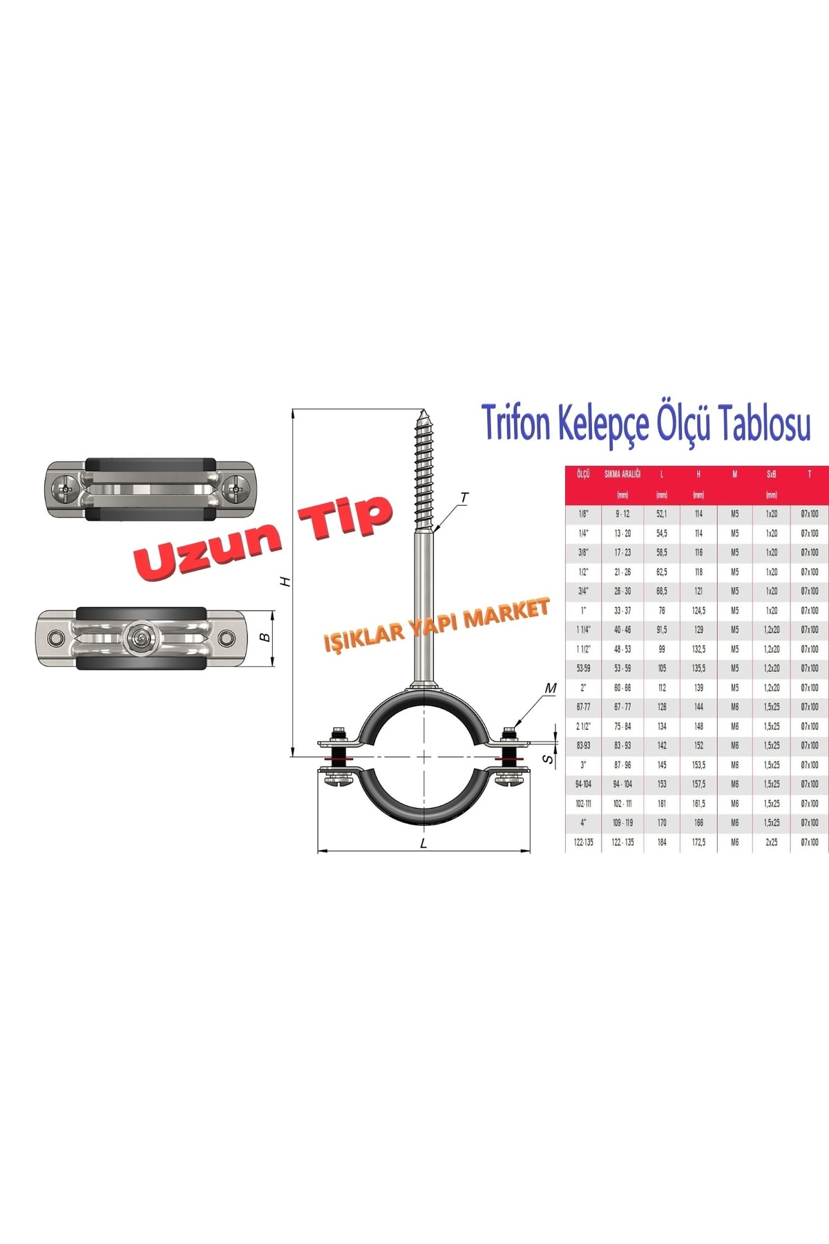 Boru Kelepçesi -Trifonlu Kelepçe -Doğalgaz -Uzun Tip - ½'' (Pk.İçi/Ad.: 2Adet)