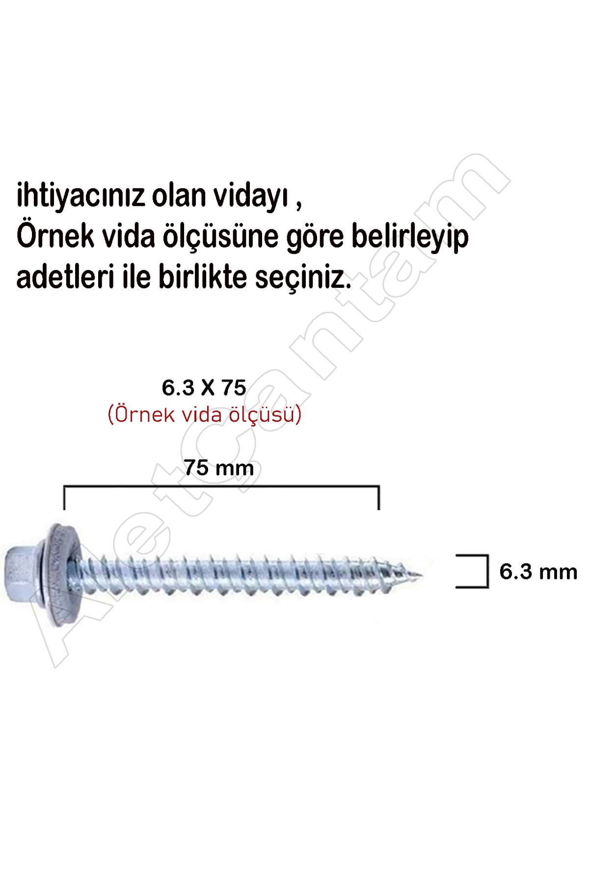 OZKUVVET 6.3x105 mm Betofast Vida Sivri Uçlu Çatı Panel Beton Ağaç Vidası -50 Adet