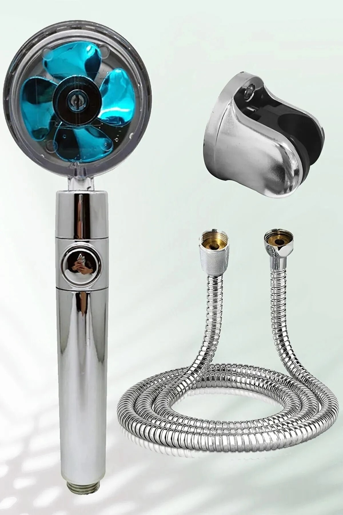Turbo Pervaneli Duş Başlığı Seti Mafsal Krom – Yüksek Basınçlı, Ekonomik ve Su Tasarruflu