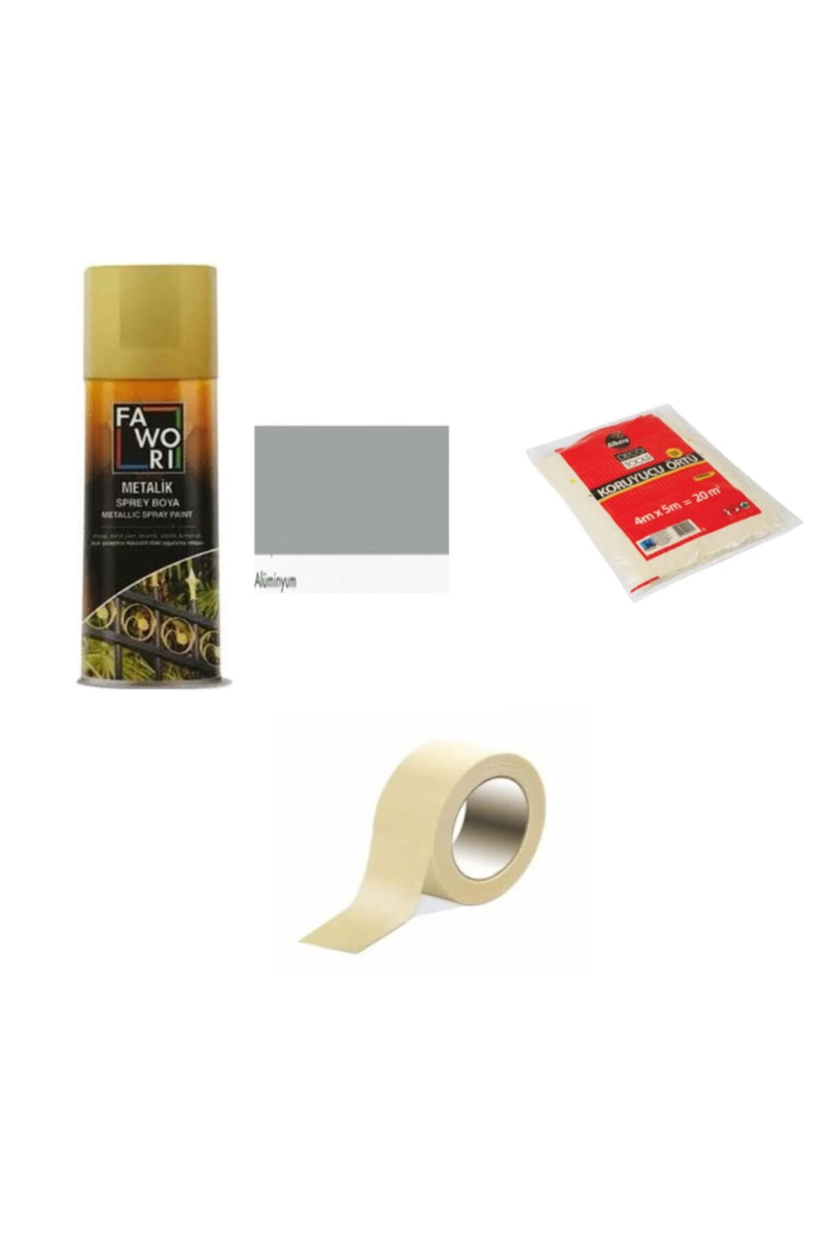 Metalik Sprey Boya Alüminyum 400 Ml / 20m2 Koruma Örtüsü / 5cm Maskeleme Bandı
