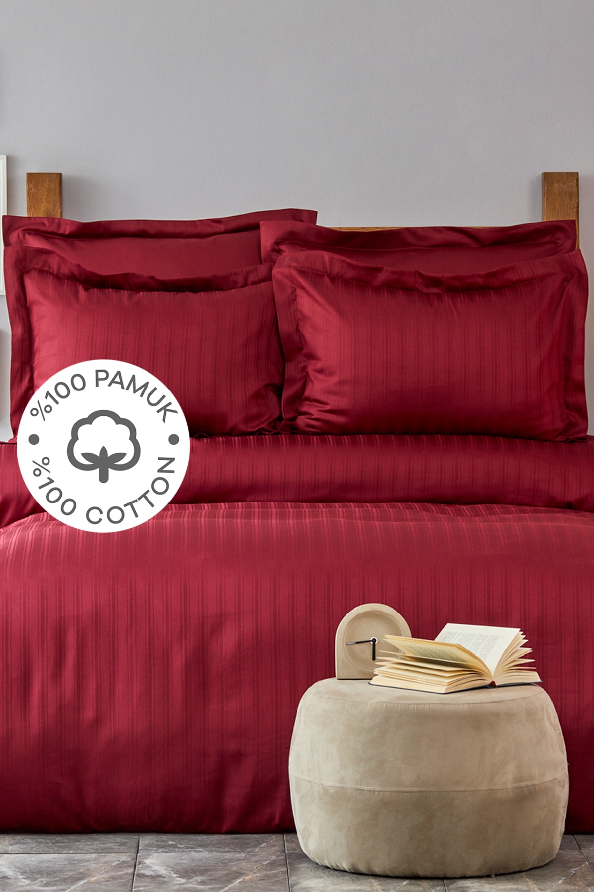 Charm Bold Bordo %100 Pamuk Tek Kişilik Nevresim Takımı