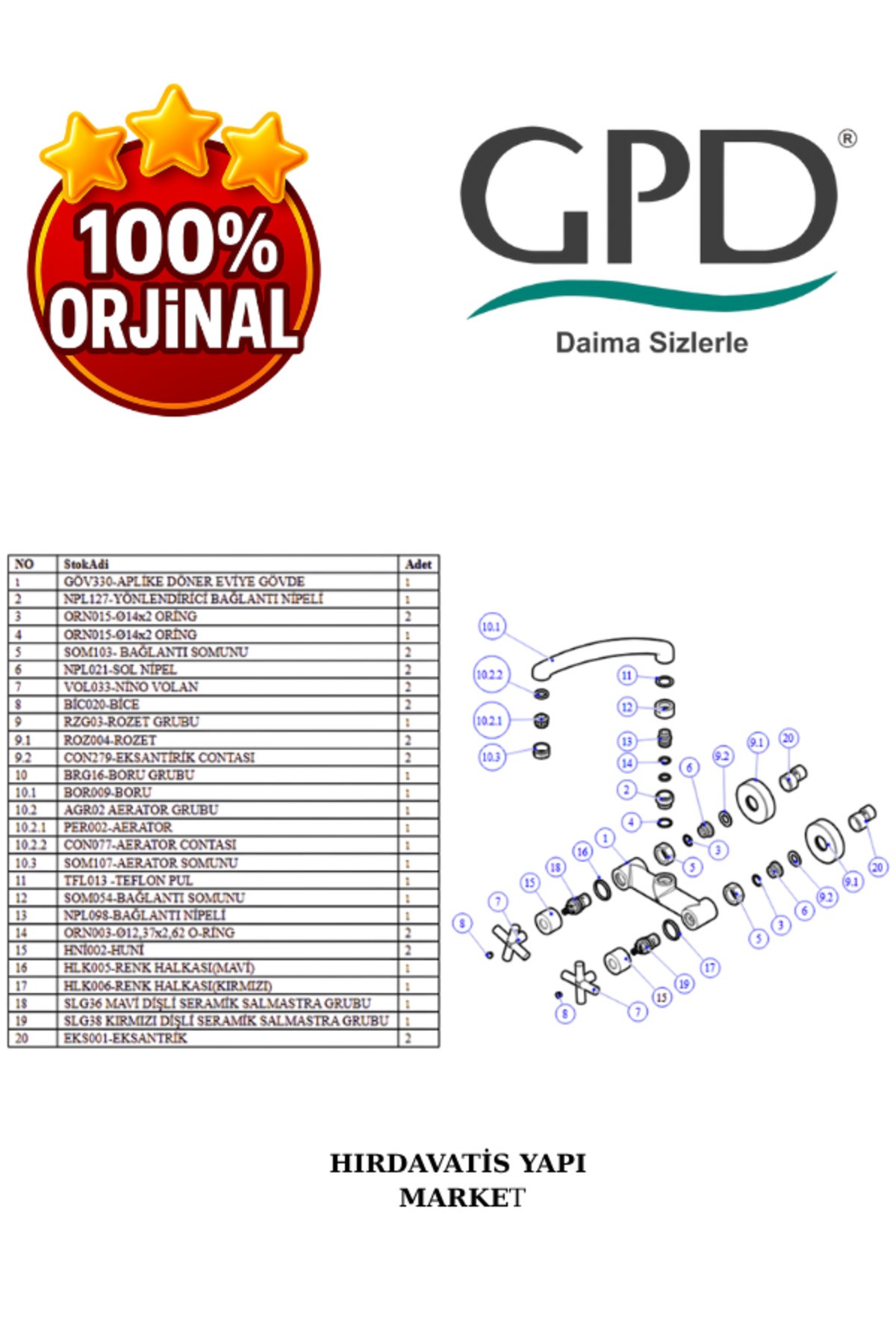 Nino ADE05 Aplike Döner Eviye Bataryası