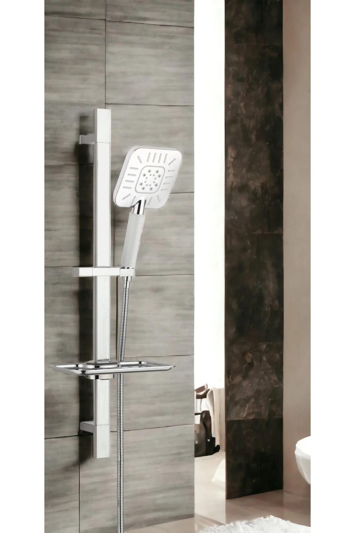 Nita Banyo Bataryası T-may Çamlıca Kare Borulu Hareketli Sürgülü Duş Seti Üst Takımı