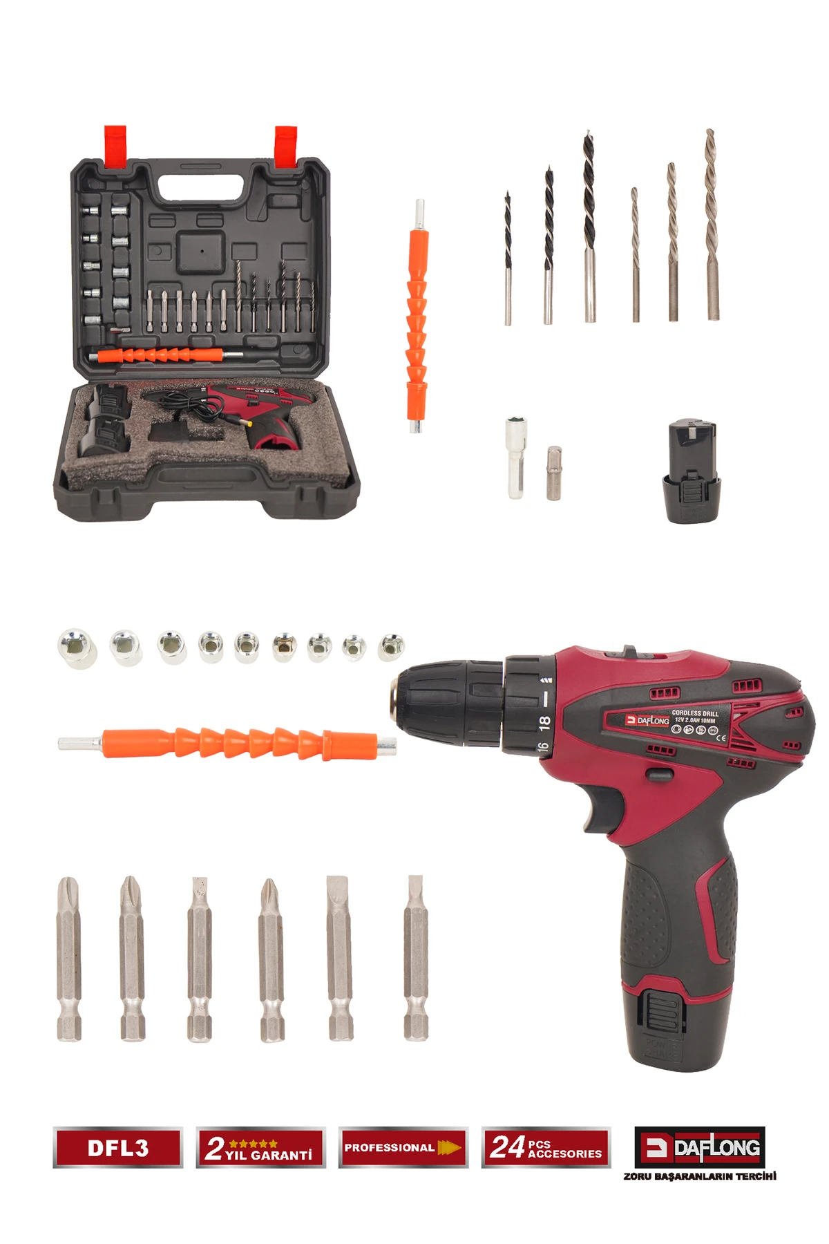 12V 2.0 AH ÇİFT AKÜLÜ ARMUT BATARYA MATKAP DFL3