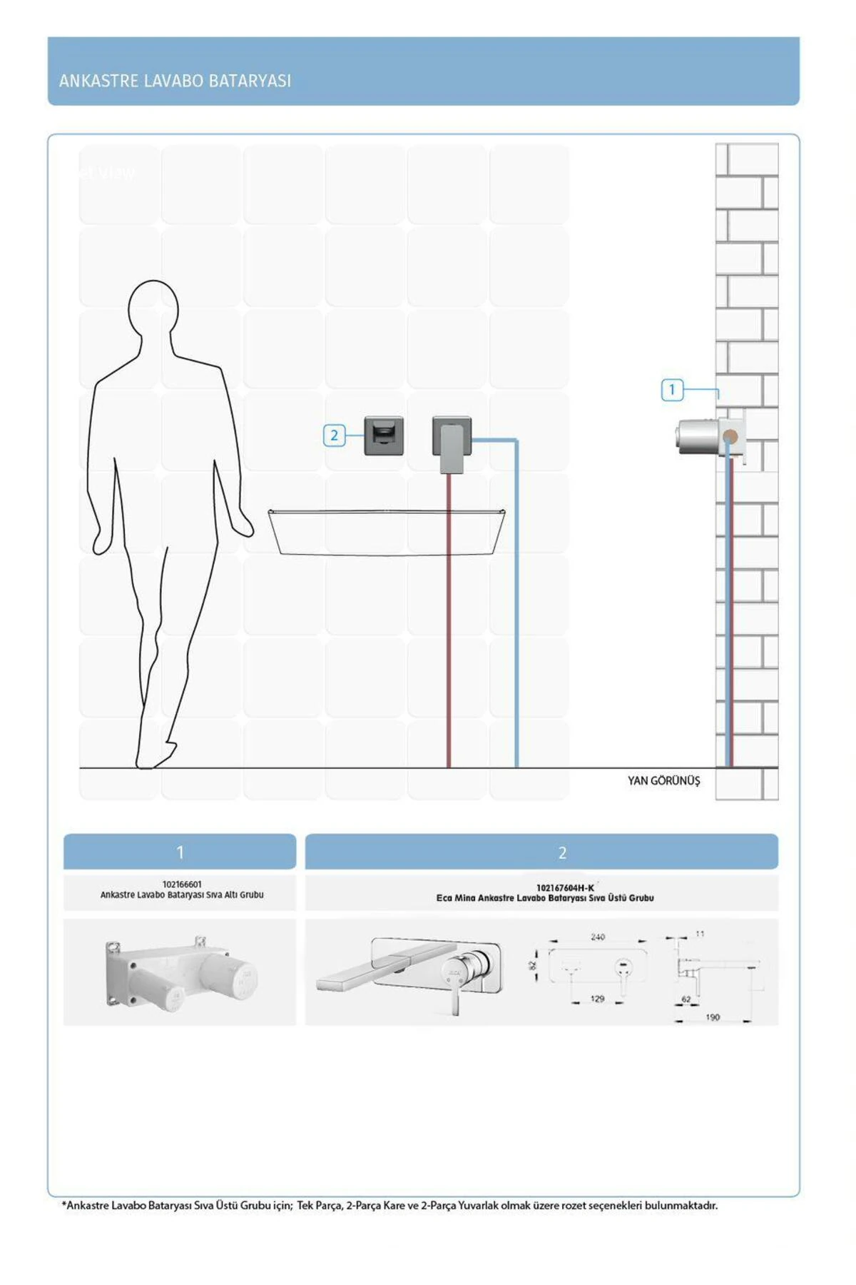 Mina Ankastre Lavabo Bataryası Set/Tek Rozet (102167604H-K+102166601)