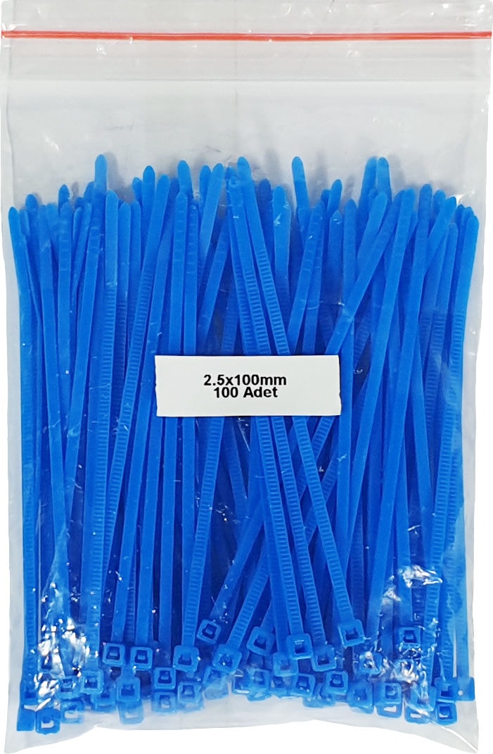 Plastik Kablo Bağı - Mavi - 2,5MMX100MM - Cırt Kelepçe (100 Adet)