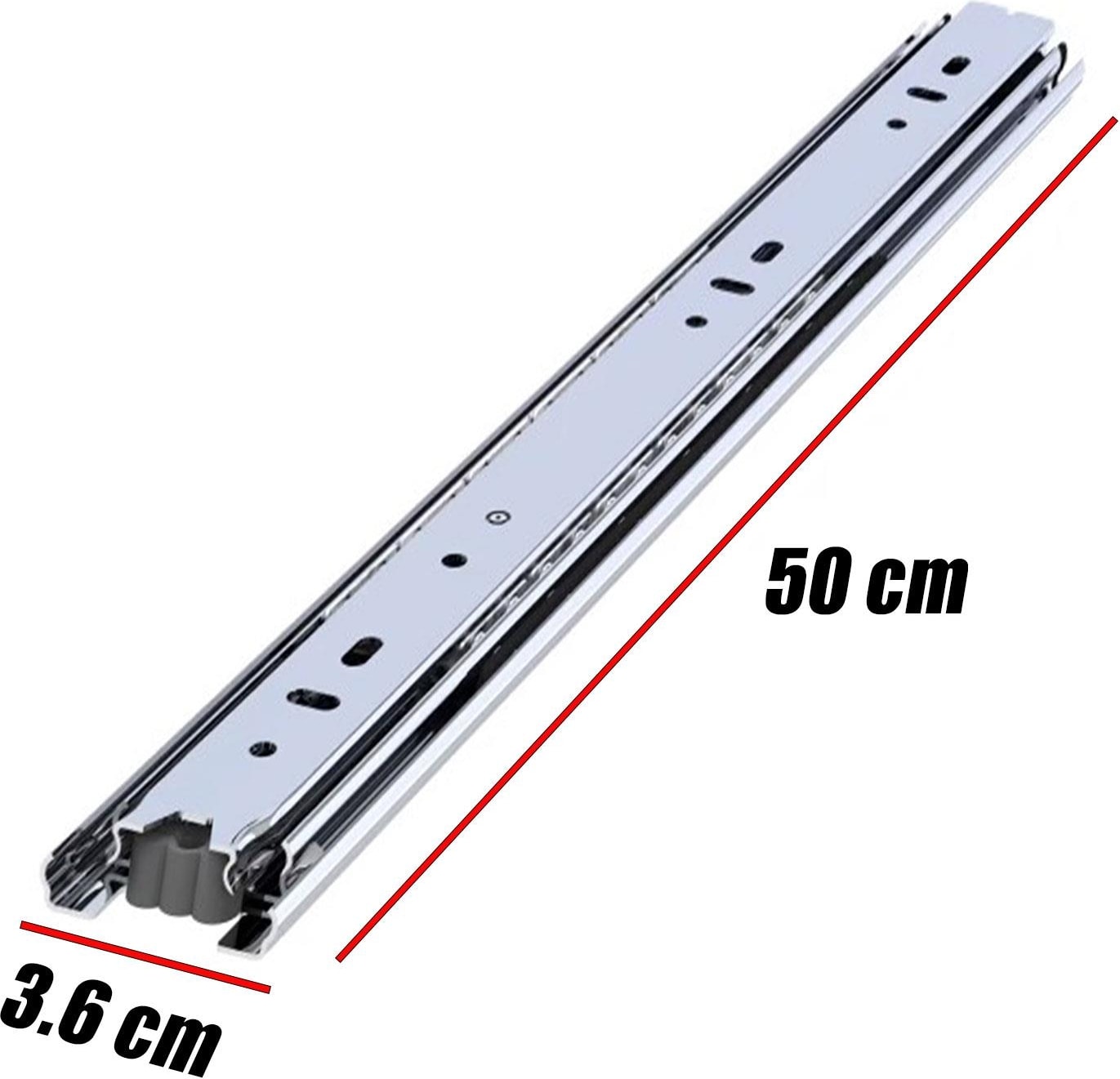 Bilyalı Dolap Çekmece Rayı Metal En 3.6 cm Uzunluk 50 cm (1 Çift)