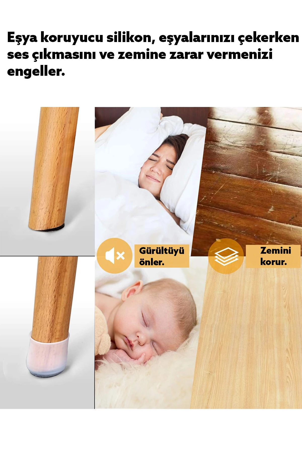 Masa Sandalye Ayak Koruyucu 24'lü Silikon Ev Eşyaları Koruma Aparatı Parke Seramik Çizmez Masa Ayağı