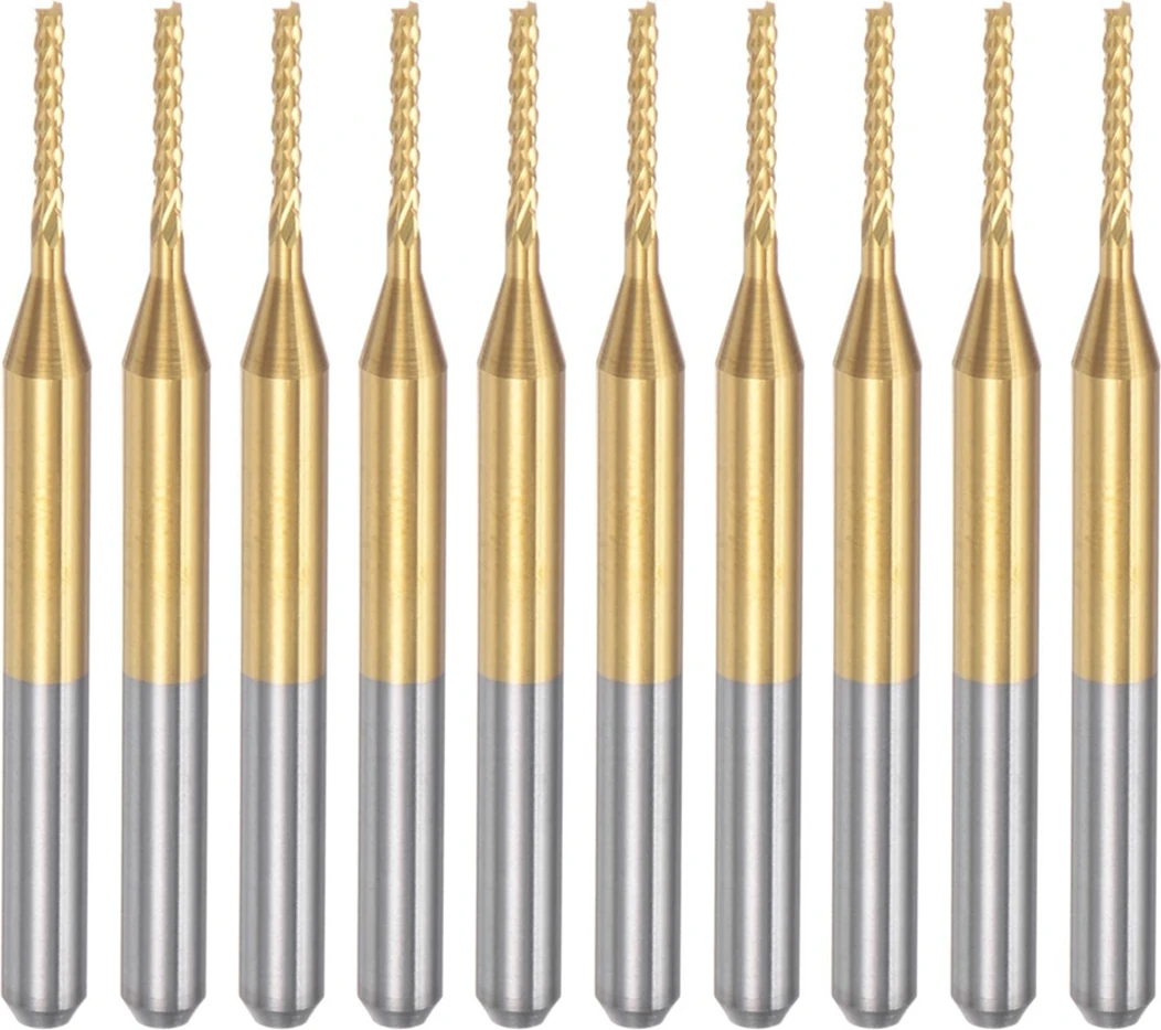 10 Adet Titanyum Kaplama Karbür Uçlu Freze Gravür Freze Kesici Cnc Yönlendirici Uçları Pcb Makinesi , 1/8 Inç Şaft 1.1 mm (Yurt Dışından)