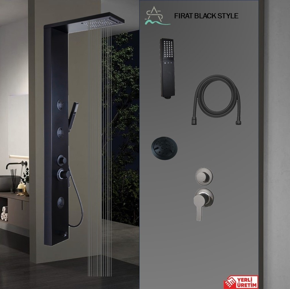 Fırat Black Style Duş Paneli, Robot duş, duş kolonu, masajlı duş, duş fiskiyesi