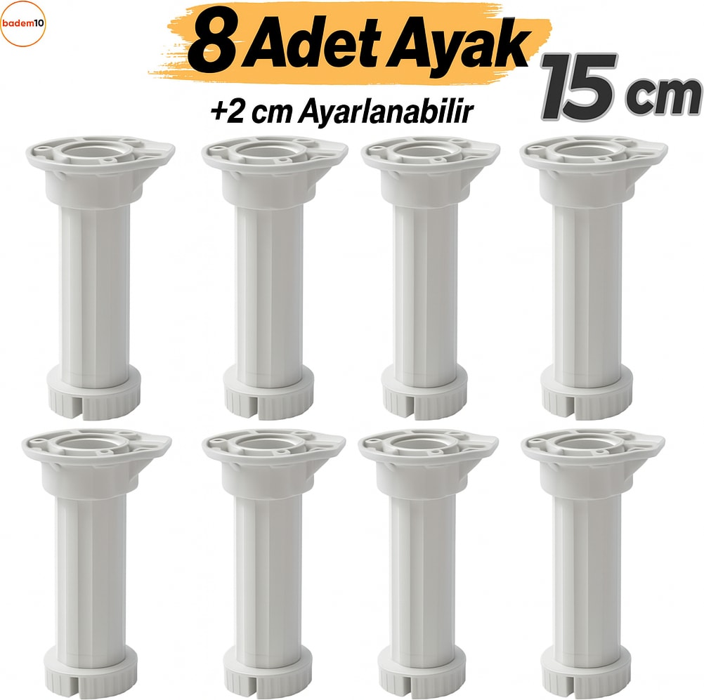 Ayarlanabilir 8 Adet 15 cm Plastik Ayak Mobilya Dolap Tezgah Yükseltme Yükseltici Ayakları Ayağı