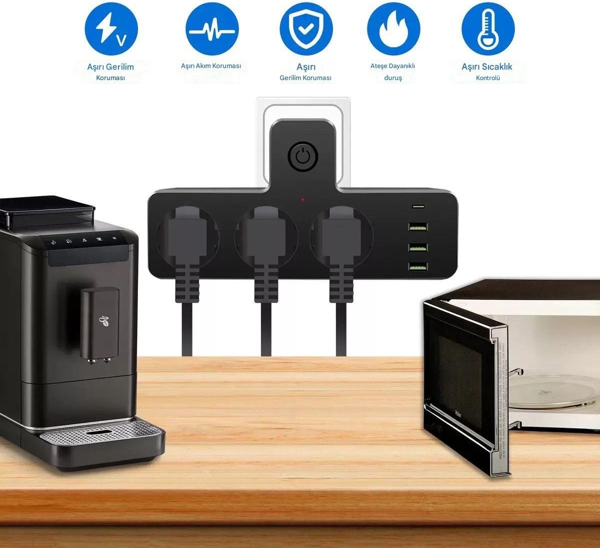 3'lü Termal Akım Korumalı Priz 3xusb 1xtype-C 20W Pd Giriş