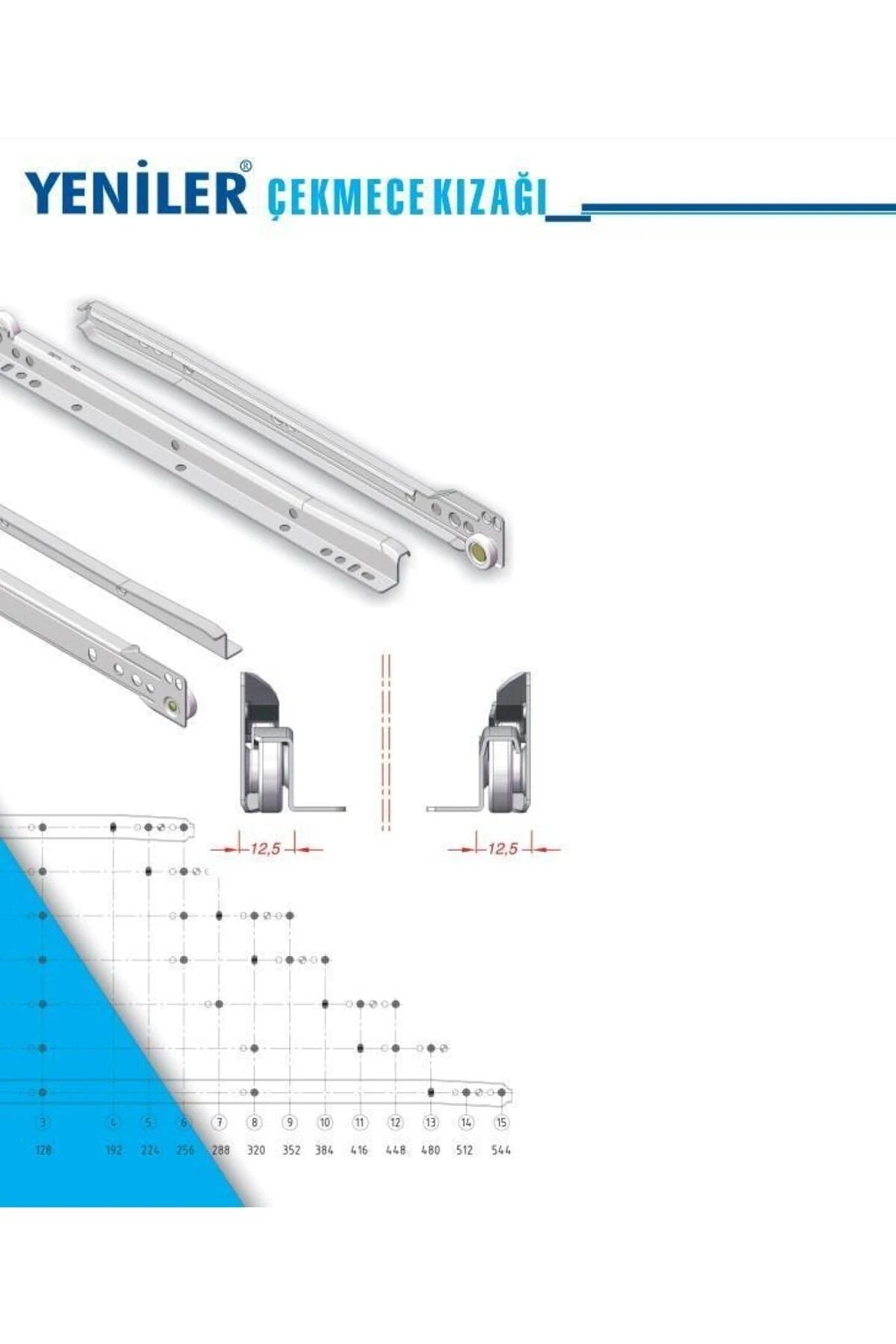 Çekmece Kızağı Dolap Çekmece Rayı Beyaz 30cm 1 Takım (Y-ÇK-30PS) - Çekmece Rayları