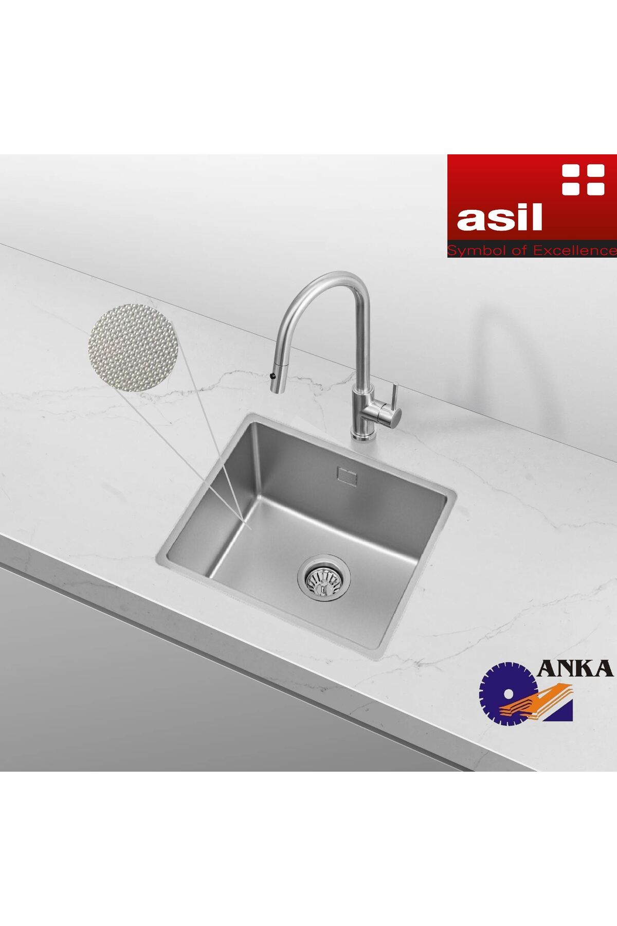 Krom As 358 Mikro Keten Dokulu 40*45 Cm Paslanmaz Çelik Mutfak Evyesi (SİFON DAHİL)