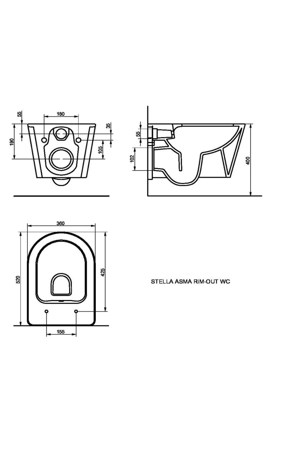 Stella Rim-Out Parlak Beyaz Asma Klozet Stella Orjinal Yavaş Kapanan Kapak A121111H