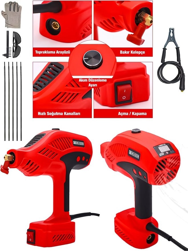 Powerforge Y-300 Amper Çift Kartli Çift Soğutma El Tipi Invertör Elektrikli Kaynak Makinesi-Kırmızı