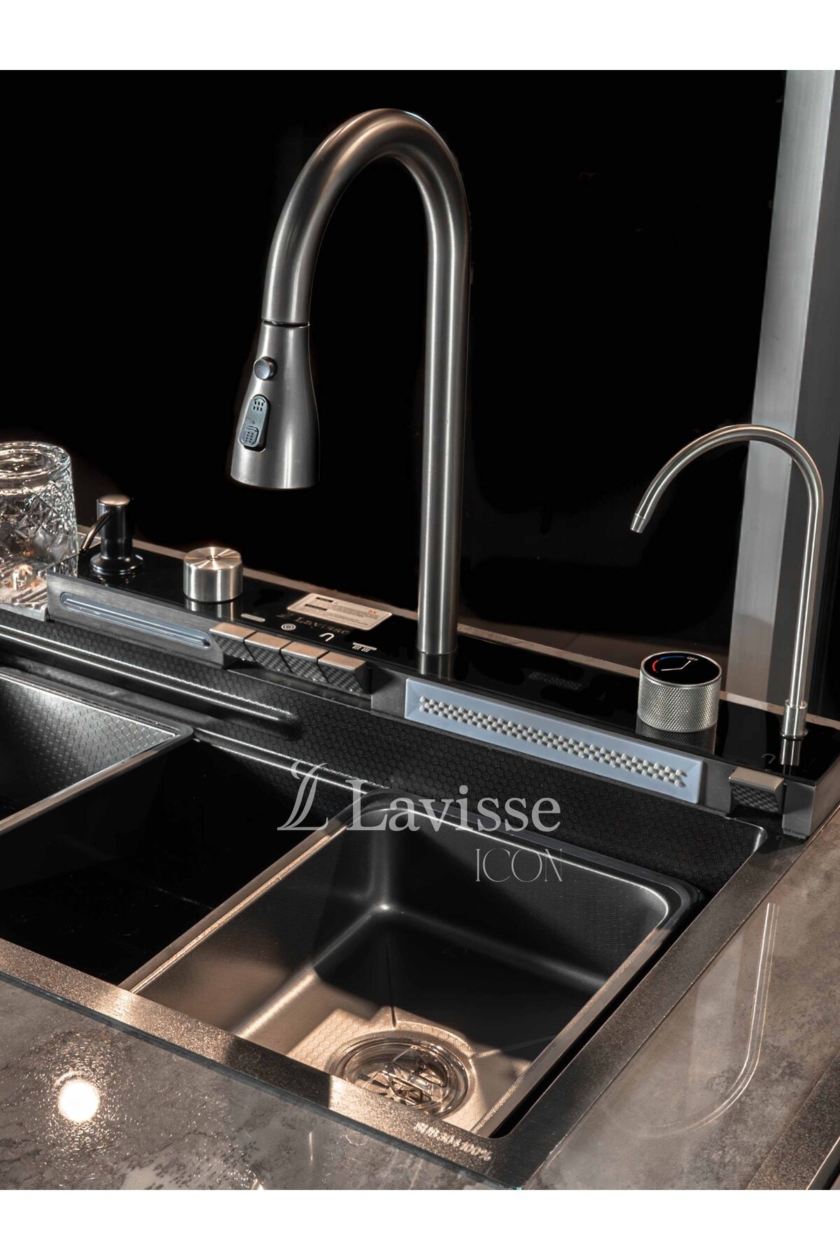 Icon Piyano Tuşlu Akıllı Eviye, Işıklı Honeycomp Çizilmez Fonksiyonlu Teknolojik Mutfak Evyesi