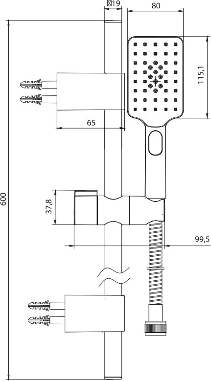 Eca Tiera Plus Banyo Hareketli Sürgülü Duş Seti Üst Takımı Mat Siyah 102146092C1